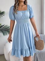 Elegante Vestido de Verano 2024 para Mujeres Cuello Cuadrado Corto Mangas Cortas con Volante - details 24