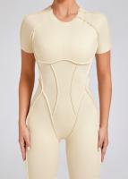 Ropa de Yoga de manga corta ajustada de Color sólido, pantalón largo Sexy con espalda descubierta, mono para entrenamiento de gimnasio, ropa deportiva de secado rápido de una pieza para Fitness - details 2