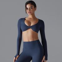 Nuevos deportes de manga larga Fiess para mujer, cuello en V profundo, ajustado, transpirable, estilo Ins, ropa de Yoga al aire libre, Tops cortos - details 23