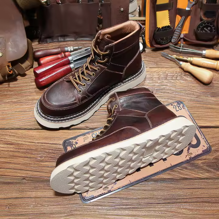 Botas de hombre de alta gama, estilo herramienta, de cuero vacuno de primera capa. - 1