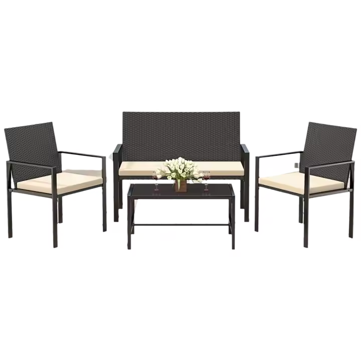 Juego de Muebles de Jardín al Aire Libre Conjunto de Mesa y Sillas de 4 Piezas - 1