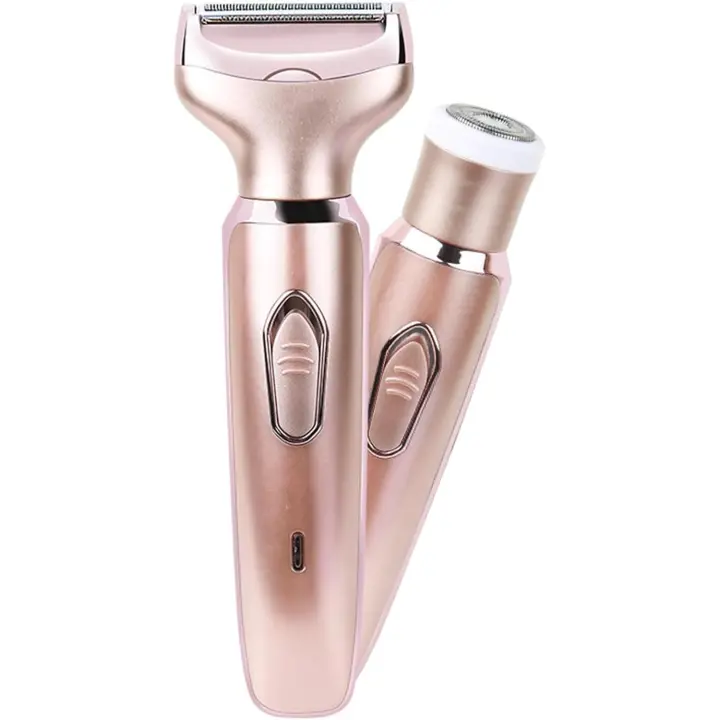 Maquinilla de afeitar eléctrica 2 en 1 para mujer, cara, barba, brazos, piernas, axilas, vello indoloro, recortadora de bikini para mujer, húmedo y seco, portátil, impermeable, indolora, con carga USB (rosa) - 1