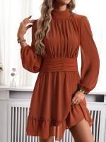 Vestido corto rosa de cintura alta con volantes para mujer, minivestido informal con manga abullonada, cintura anudada, 2024 - details 11
