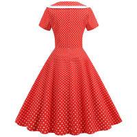 Vestido midi de línea A informal y elegante con cuello y manga corta para fiesta de lunares de verano para mujer - details 12
