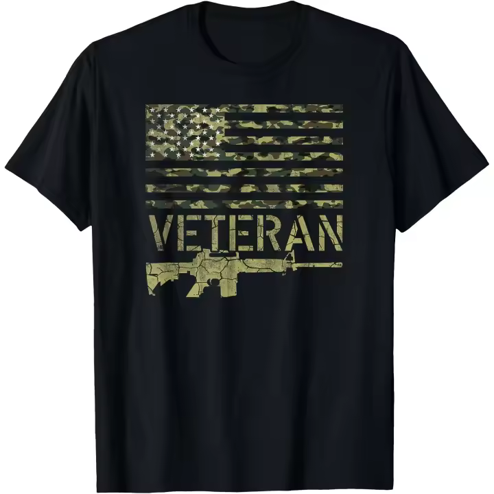 Camiseta militar veterano Camo bandera americana soldado pistola camiseta para hombre - 1