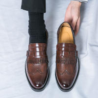 Zapatos formales de negocios para hombres, borla de empalme de un solo botón, Retro, moda juvenil, diario, oficina, banquete, novio, boda - details 10