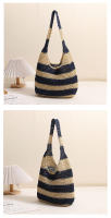 Bolso de Paja de Gran Capacidad a Rayas, Bolso de Paja Hecho a Mano, Bolso Tejido, Bolso de Playa para Vacaciones - details 1