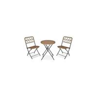 Conjunto de muebles de jardín de ratán, incluye 1 mesa y 2 sillones con cojines, estructura de metal para terraza o patio, color marrón. - details 12