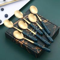 Juego de cucharas de acero inoxidable con patrón de mármol, 6 cucharas creativas para el hogar - details 6