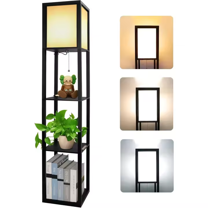 Lámpara de Pie Madera, Lámpara de Piso 3000K-5000K con Estante, Lámpara de Lectura con Portalámparas E27, Decoraciones Interiores Adecuadas Para el Salón y el Dormitorio (Bombilla Incluida) - 1