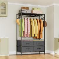 RopaBurro Ropa Metal con Estantes Ajustablescon 4 cajones extraíblesNegro90x40x180cm - details 0