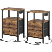 Mesita de Noche con Estación de Carga, Cajonera con Toma de Corriente y Puertos USB, 2 Cajones, Mesita Auxiliar Industrial, para Salón, Dormitorio, Oficina, Marrón Vintage y Negro XET02CBR - details 9
