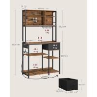 Estantería de Cocina con Multienchufe, Armario de Cocina con Estantes Ajustables, Cajón de Tela, 12 Ganchos, 40 x 100 x 180,4 cm, Estante de Microondas, Marrón Rústico y Negro - details 2