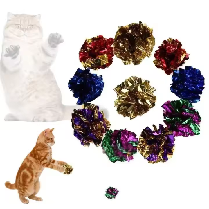 Bolas de papel de aluminio arrugadas Mylar, juguete para jugar con sonido de gato y gatito, papel craquelado, productos para mascotas, suministros para mascotas, juguetes para gatos - 1