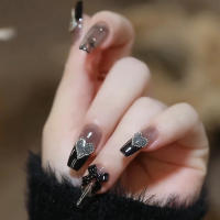 Uñas Falsas con Lazo Negro y Patrones de Estrellas Ideal para Principiantes en Arte de Uñas - details 3