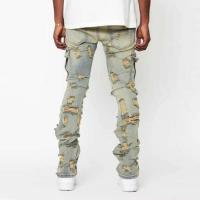 Topshow, artículos en forma de trompeta rasgados de mezclilla italiana, jeans apilados Deming para hombres - details 1