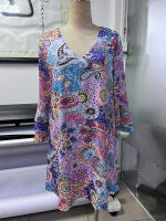 Vestido con volantes y manga de cuarto para mujer, falda de playa con estampado colorido, cuello en V, novedad de verano - details 3