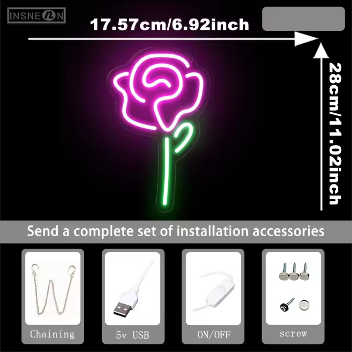 Flores Letrero LED de neón Decoración de pared Ramo de flores Rosa floreciente Luz de neón Dormitorio Tienda de flores Hogar Tienda de bodas Tablero LED, luz de neón de cráneo - 1
