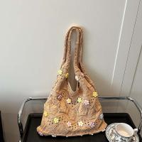 Bolso de hombro dulce bolso de mano de ganchillo con dije de flor, bolso tejido con hilo de flores transpirable, bolso tejido de gran capacidad de color caqui para playa - details 19