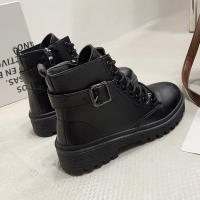 Moda casual muffin botas de mujer negras de suela gruesa con cordones y suela gruesa - details 29