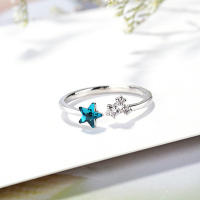 Nueva moda cuento de ballena sirena azul hoja verde Color plata anillos de dedo apilable piedra lunar para mujer joyería regalo Dropship - details 7