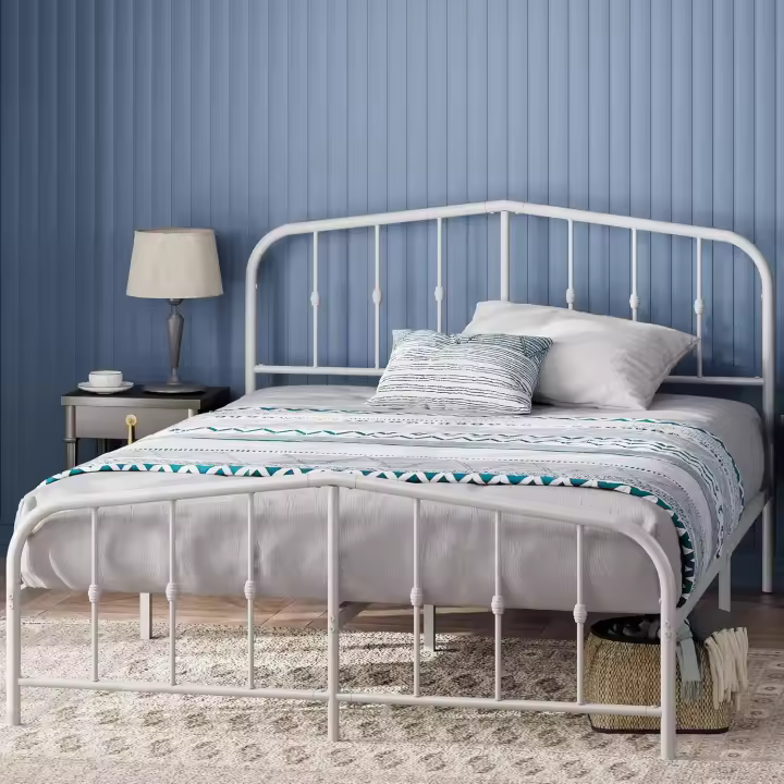 Heidi Cama 135x190 cm - Altura 31cm con almacenamiento debajo de la cama - Estructura de cama de plataforma de metal con cabecero y piecero - Negro - 1