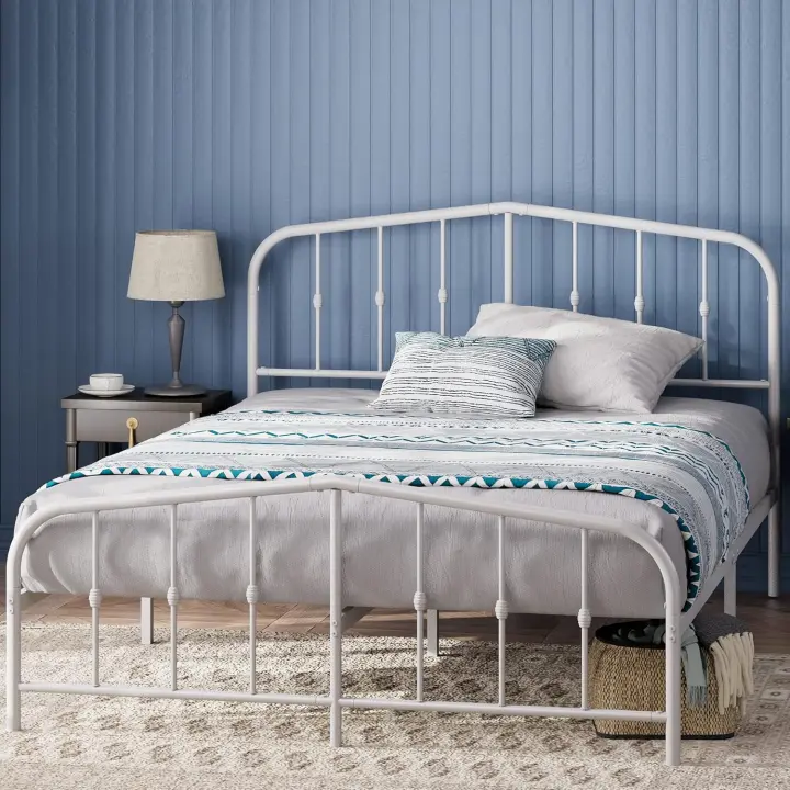 Heidi Cama 135x190 cm - Altura 31cm con almacenamiento debajo de la cama - Estructura de cama de plataforma de metal con cabecero y piecero - Negro - 1