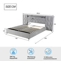 Elegante Armario de Cama de Terciopelo 180x200 Con Espalda Grande Sistema de Almacenamiento Hidráulico Marca Clásica Gris - details 14