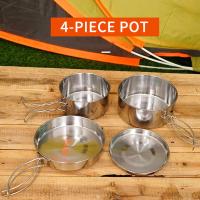 Juego de utensilios de cocina portátil para acampada, vajilla antiadherente con tapa de olla, plato de acero inoxidable, fácil d - details 10