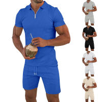 Verano de los hombres nuevo conjunto de pantalones cortos de manga corta Conjunto de manga corta Polo con cremallera de solapa para hombres europeos y americanos - details 6