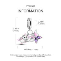 Pulsera de plata de ley 925 para mujer, colgante con diseño de gato y mariposa, cuentas, regalo nuevo, 2024 - details 0