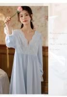 Camisones Vintage de algodón con volantes y encaje con cuello en V para mujer, camisón de manga larga, vestido de noche victoriano romántico de princesa, ropa de dormir - details 8