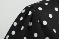 Polka dot print women summer short sleeve striped bow elegant vintage 50s party dress - details 7