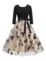 Elegante Vestido de Malla Bordada de Rosa Vestido de Fiesta de Otoño con Cinturón - details 25