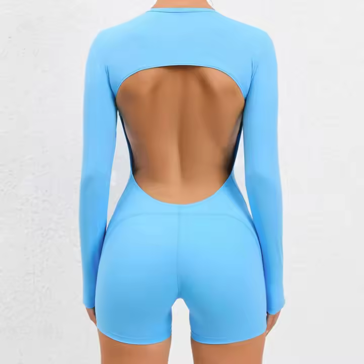 Mono de Yoga sin Espalda 2024 Traje de Gimnasio para Mujeres de Manga Larga Ropa Deportiva de Moda - 1