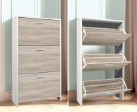 Mueble zapatero de 12 pares - Estantería de gran capacidad para vestíbulo o pasillo - (ancho) 60 x (profundidad) 24 x (alto) 80 cm - Madera clara blanca - details 156