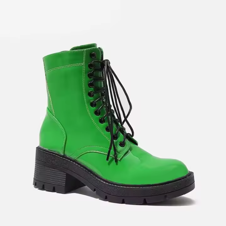 LOQ MOQFactory Zapatos planos de lujo de invierno Botas de mujer Martin con parte inferior gruesa lacada en negro - 1