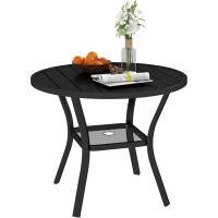 Mesa de Jardín Exterior Redonda de Metal con Orificio para Parasol Estante Inferior con Estilo - details 0