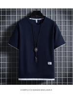 Conjunto de camiseta y pantalones cortos informales para hombre, chándal de Color liso, tres piezas holgadas de verano, talla 3XL - details 3