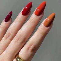 Uñas Rojas Sencillas Prensadas con Almendra de Medio Largo Cabeza Oval Redonda - details 5