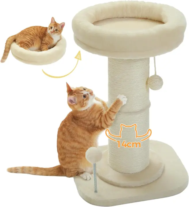 PAWZ Road Poste Rascador de Flores para Gatos, Árbol Pequeño con Poste Súper Grueso [Diámetro = 14 cm], Cama Extraíble para Interior - 1
