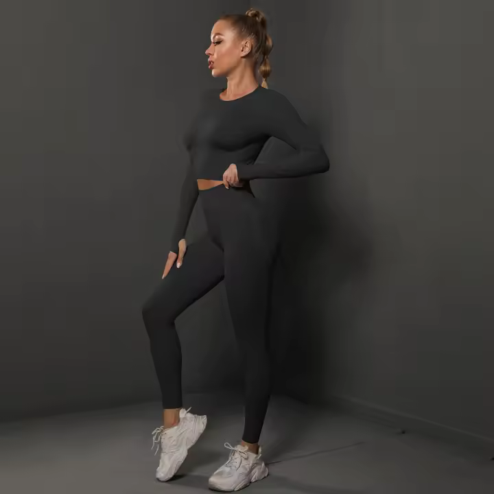 Conjunto de yoga sin costuras para mujer, body de cintura alta para correr y gimnasio, conjunto deportivo - 1