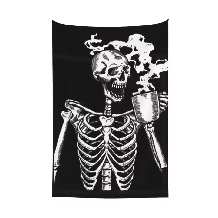 Tapiz divertido de esqueleto de Halloween, tapiz colgante de pared para dormitorio y sala de estar, beber café - 1