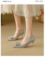 Zapatos de Novia de Otoño Tacones Altos de Champán para Mujer Suela Cuadrada de Cristal - details 19