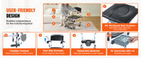 SucceBuy Silla de ruedas con inodoro de ducha con 4 ruedas bloqueables, reposapiés ajustables, brazos abatibles, ajustes de altura de 3 niveles, cubo extraíble de 5 litros, capacidad de 350 libras, silla con inodoro para adultos y personas mayores - details 3