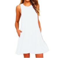 Vestido sin mangas para mujer, verano, casual, cuello redondo, playa, línea A, mini vestido suelto, poliéster, talla regular. - details 6