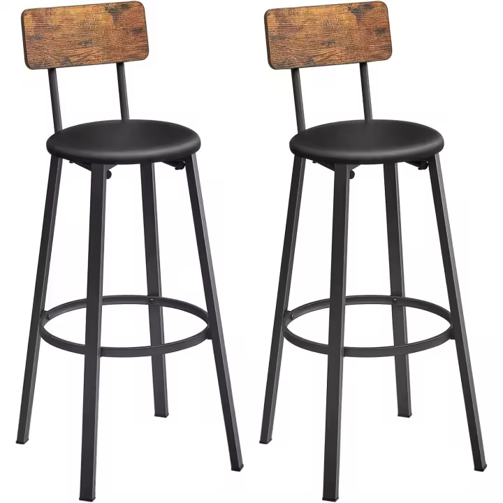 Tapizados de PU, Taburete Alto con Reposapiés, Montaje Simple, Industrial, para Cocina, Comedor, - 1