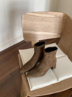 Botas cortas Tacón alto Tacón grueso Cremallera trasera Cabeza cuadrada Botas de moda versátiles - details 2