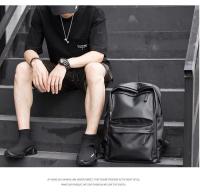 Mochila de viaje de cuero de PU para hombres, mochila escolar de negocios de color sólido, moda, bolso de hombro de cuero, tendencia de moda, viaje casual, mochila de computadora, estudiante - details 5