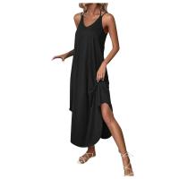 Vestido largo suelto sin mangas para mujer con cuello en V y tirantes, vestidos casuales de Color sólido para uso diario, nuevo - details 1